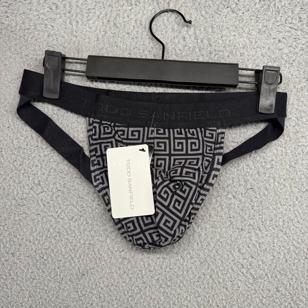 Todd Sanfield Jock Underwear mens Medium Black Gray Greek Key Geometric Pima NEW